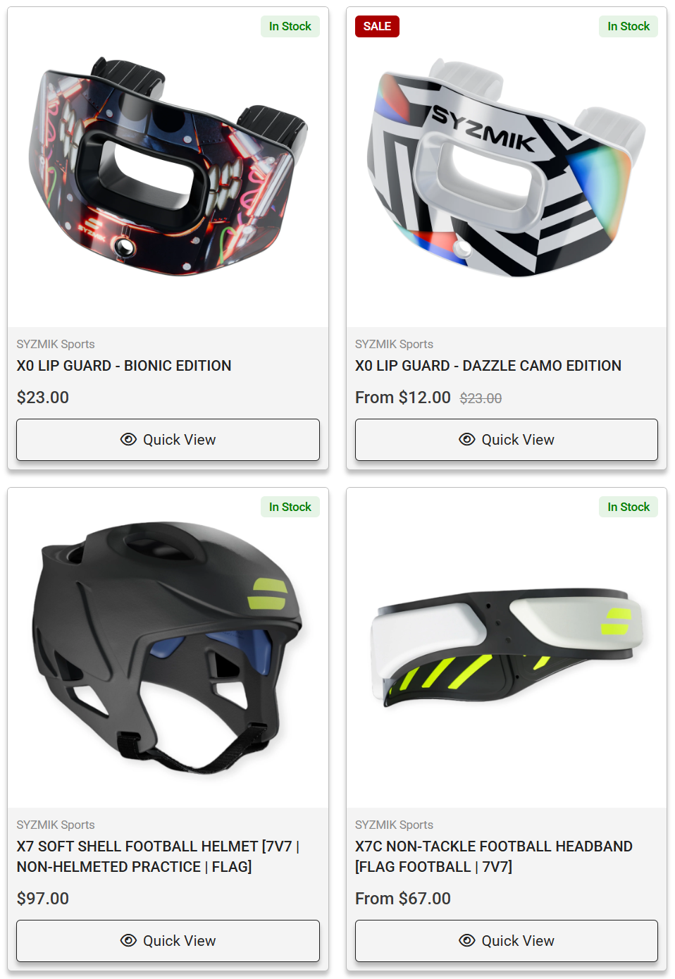 OSN storefront — gear catalog with product cards, pricing, and stock status
